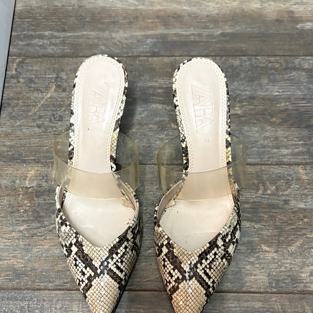 Zara Women's Snakeskin Mules with Clear Strap